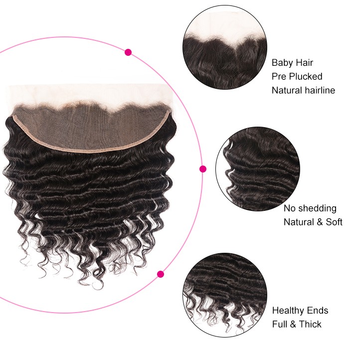 Kriyya New Loose Deep Wave 3 Bundles With 13*4 Lace Frontal Peruvian 100% Human Hair