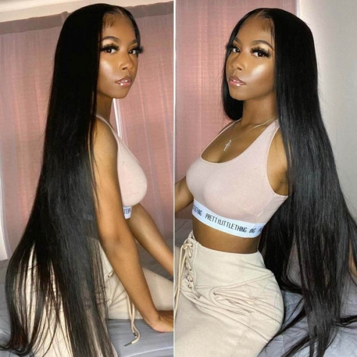 Kriyya Thick 180% Density Pre Plucked Straight Human Hair Lace Front Wigs For Sale