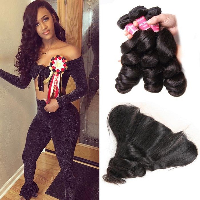 Kriyya 3 Bundles Loose Wave Unprocessed Human Hair With 13*4 Inch Lace Frontal