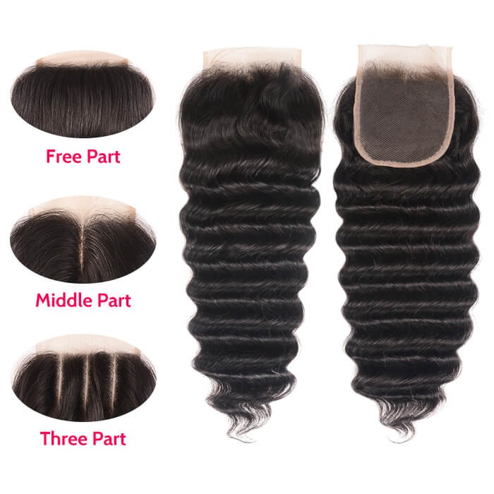 Kriyya Virgin Hair Loose Deep Wave 4x4 Closure Free Part Closure