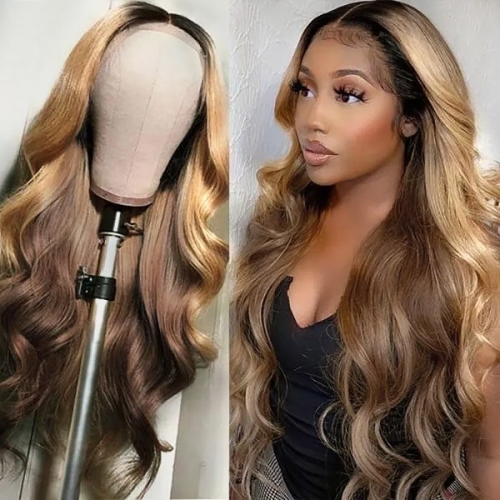 Kriyya Highlight Shadow Root 13x4 Lace Front Loose Deep Wig Virgin Human Hair Pre Plucked 150% Density