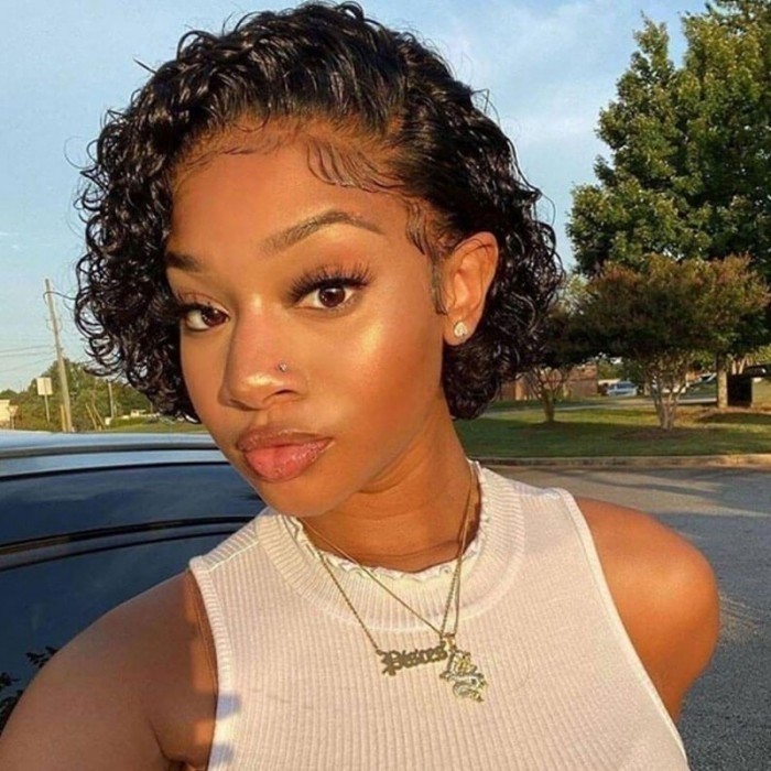 Flash Sale Short Curly Pixie Cut Wig 100% Human Hair Lace Wig 13 By 1 Inch Handtied Hairline