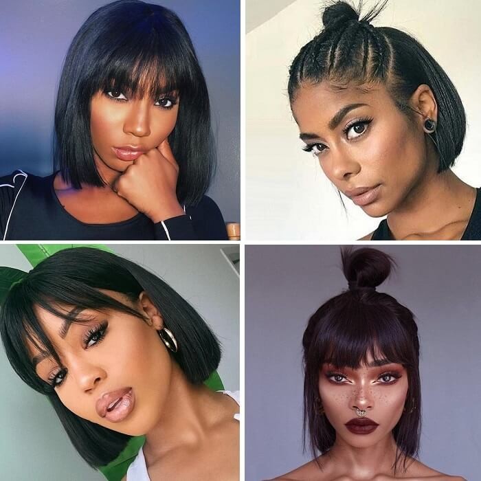 Kriyya Blunt Cut Straight Bob Human Hair Wigs 13x4 Lace Front Wigs With Bangs Thick 180% Density