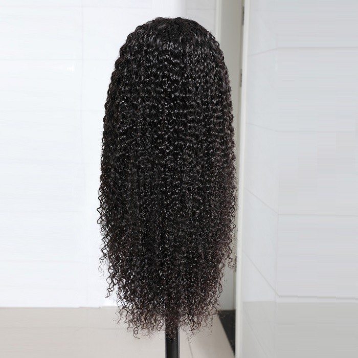 Kriyya 4.5*1.5 Right Part PU Skin Base Wig Jerry Curly Fake Scalp Wigs Natural Color