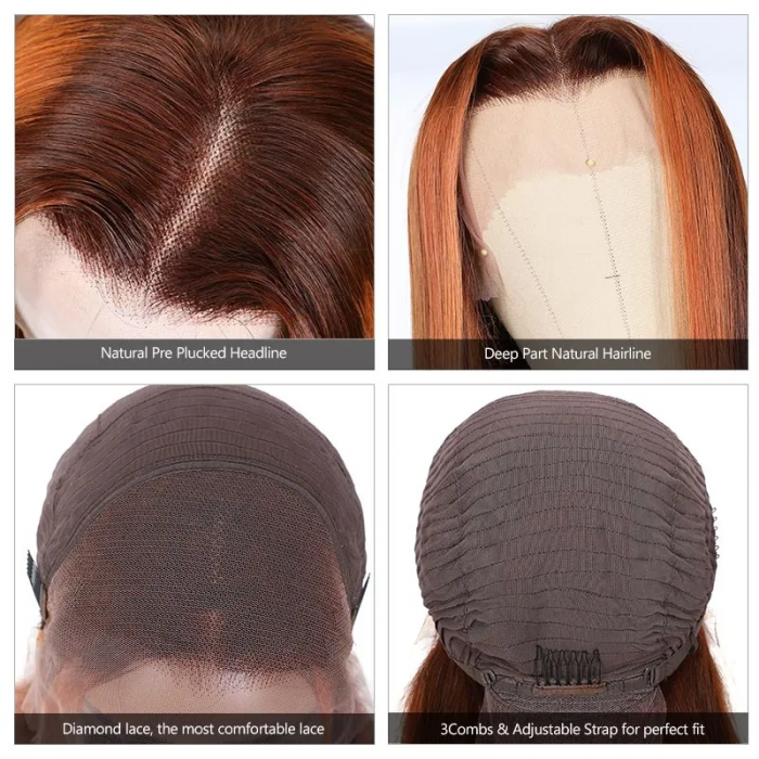 Kriyya Highlight Ginger Orange Lace Frontal Wigs Human Hair Pre Plucked with Baby Hair Silky Straight