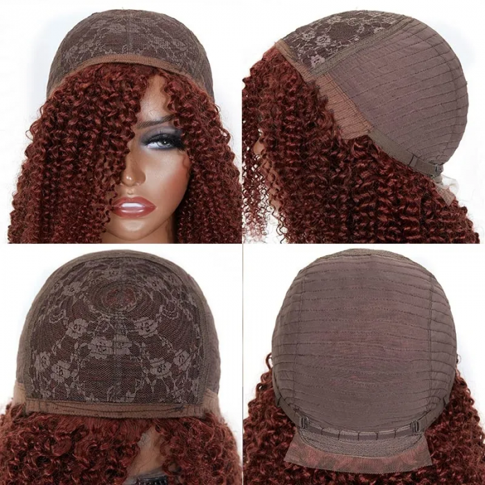 Kriyya Light Auburn Color Kinky Curly Short Wigs #33 Rich Brown 100% Human Hair Machine Made Wigs