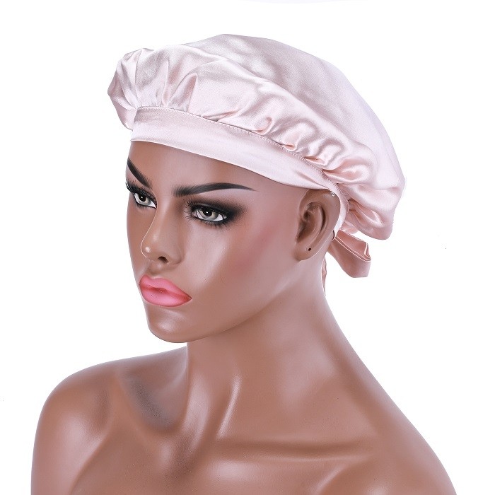 Satin Bonnet Adjustable Sleeping Cap - Pink