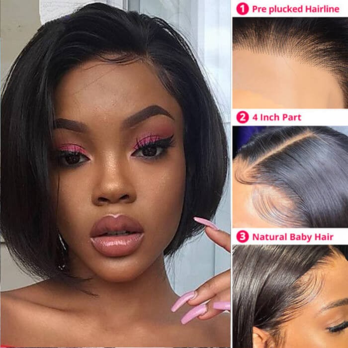 Kriyya Remy 13x4 Lace Closure Bob Wig Straight Short Human Hair Wigs  150% Density