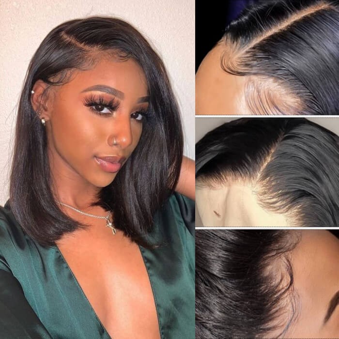 Kriyya Natural Hairline 13x4 Lace Front Bob Wig Hand Tied Straight Bob Wigs