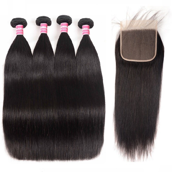 Kriyya 6x6 Free Part Lace Front Closure With 4 Bundles Malaysian Straight Hair