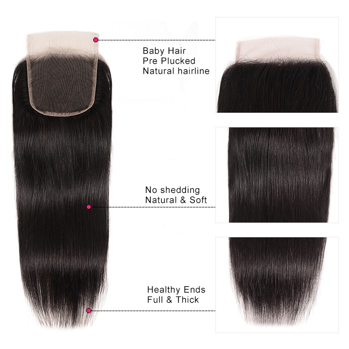 Kriyya Best Brazilian Straight Hair 4 Bundles With 4x4 Closure Virgin Hair