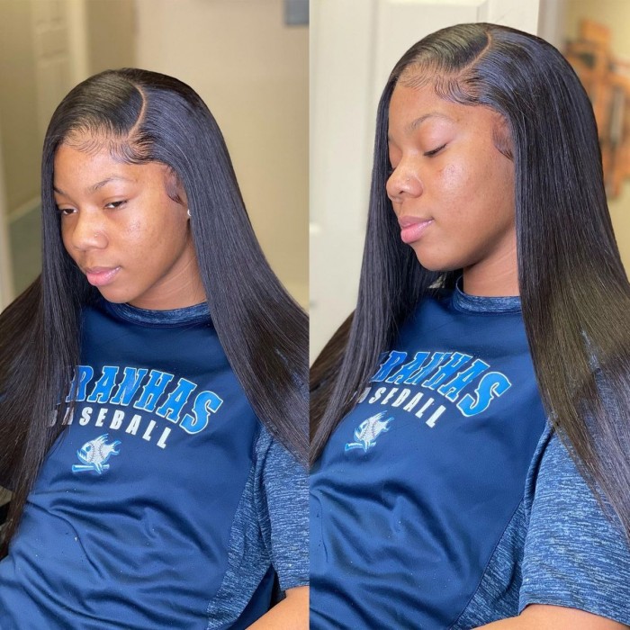 Kriyya 100% Hand tied Straight Lace Front Wig 150% Density Pre Plucked Hairline