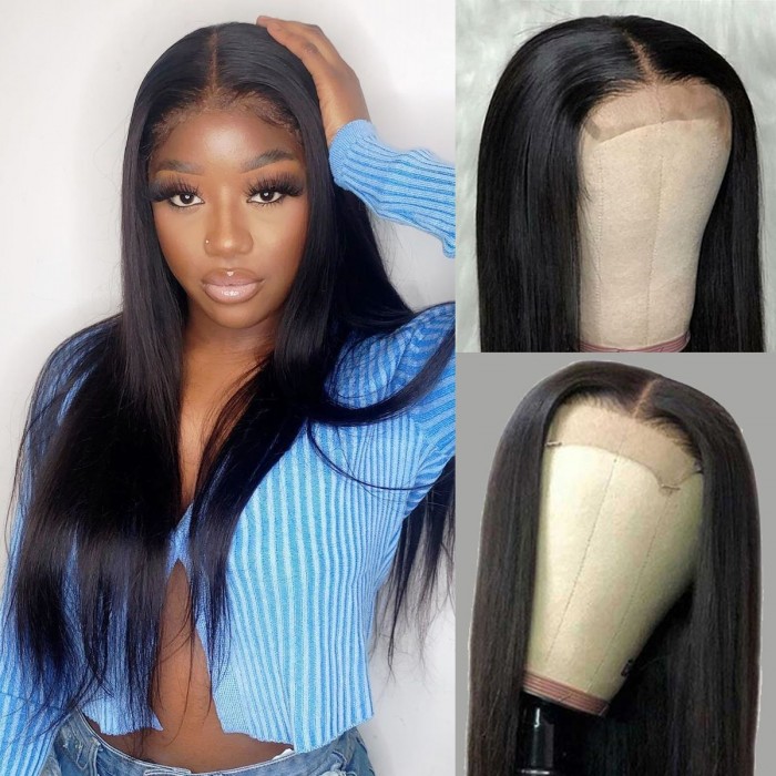 Kriyya Straight Human Hair Wigs Pre Plucked 4x4 Human Hair Lace Wig 150% Density