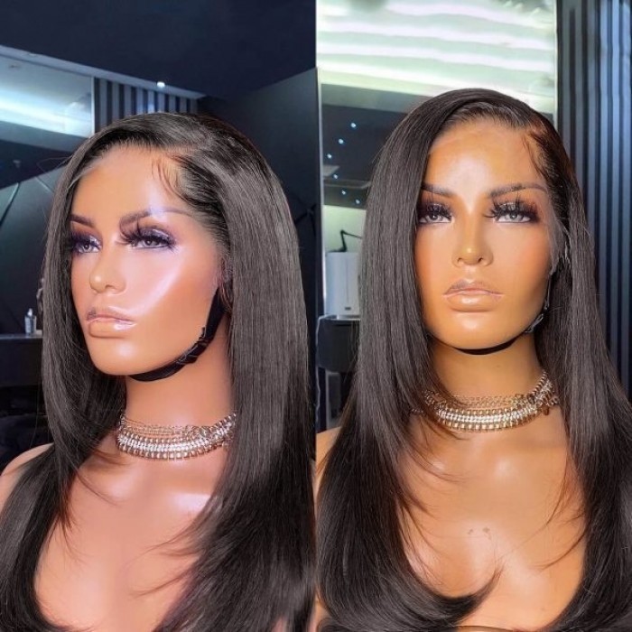 Flash Sale Kriyya 13x4 Lace Frontal Straight Wig With Layers Cut 150% Density