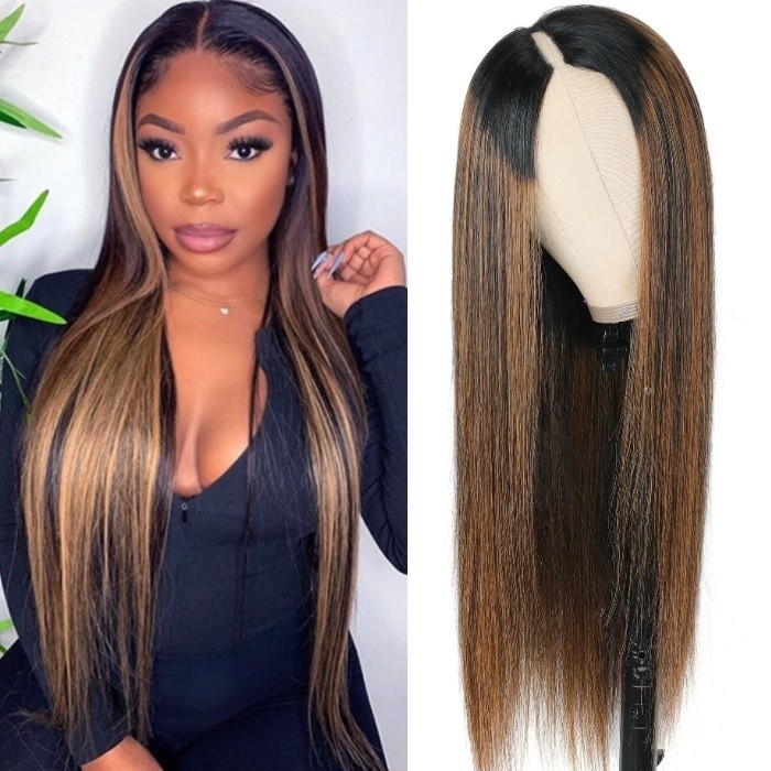 Kriyya New Straight V Part Wig Beyoncé Inspired Highlight Upgrade U Part  Wig No Leave Out Human Hair Wig 
