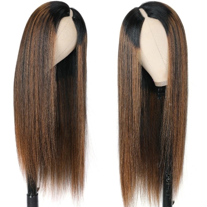 Kriyya New Straight V Part Wig Beyoncé Inspired Highlight Upgrade U Part Wig No Leave Out Human Hair Wig