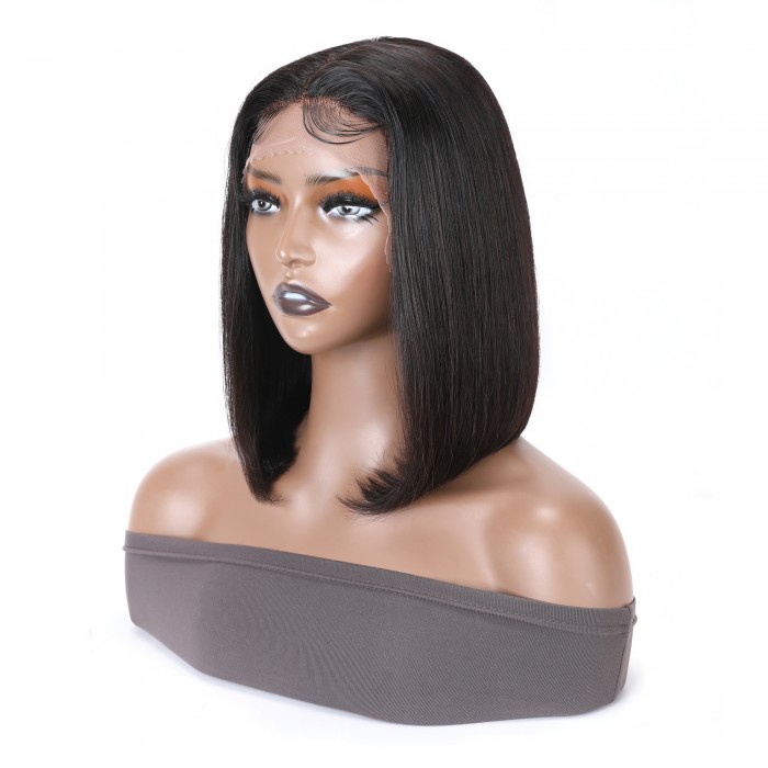 Kriyya T Part Straight Human Hair Bob Wigs Middle Lace Part Short Wig With Baby Hair