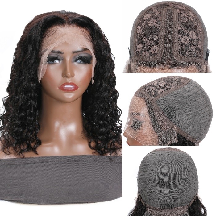 Kriyya Neat Spiral Curl Bob Wigs Natural Black Short Human Hair Lace Wigs 150% Density Glueless Hair