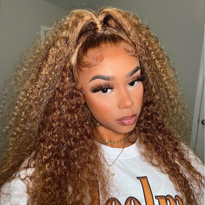 Kriyya Curly Hair Honey Blonde Ombre Highlight Wigs 13x4 Lace Front Human  Hair Wigs Pre Plucked 150% 