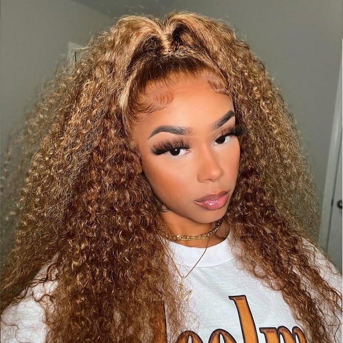 Kriyya  HYPNOTICLAADYY Recommend Honey Blonde 13X4 Lace Front Jerry Curly Human Hair Wig 150% Density With Baby Hair Favorable Price