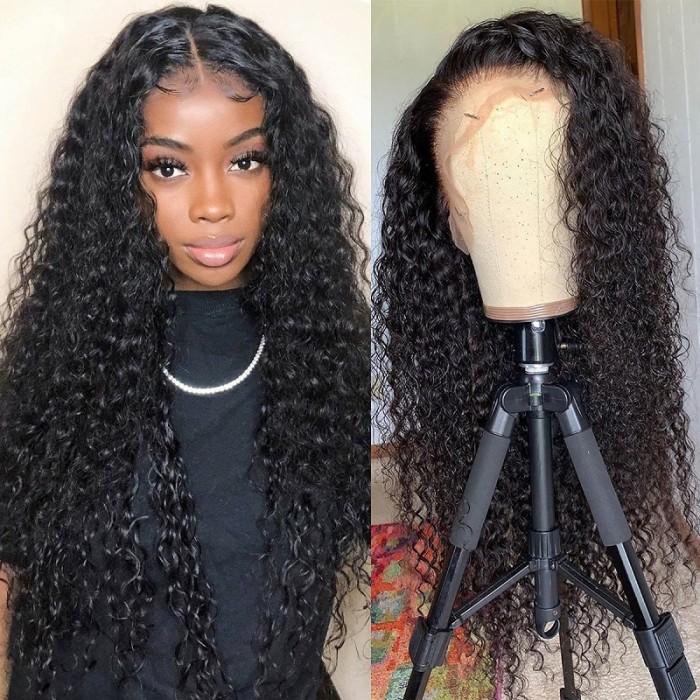 Kriyya T part Lace Virgin Human Hair Wig Pre Plucked Jerry Curly Wig With Baby Hair