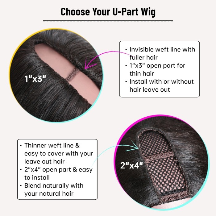 Kriyya Brazilian U Part Wig Virgin Human Hair Copper Red Highlight Body Wave U Shape 150% Density