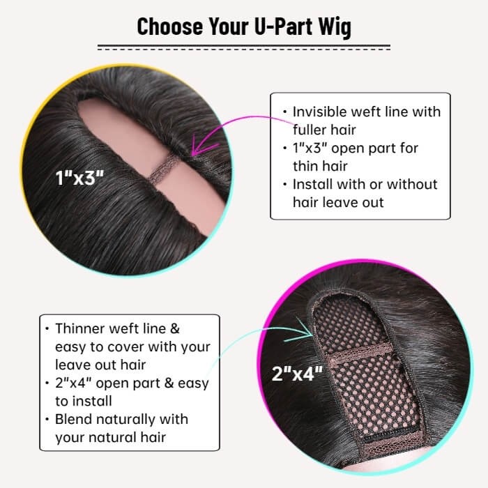 Kriyya Kinky Straight U Part Wig 150 Density U Shape Virgin Human hair Wigs Natural Color