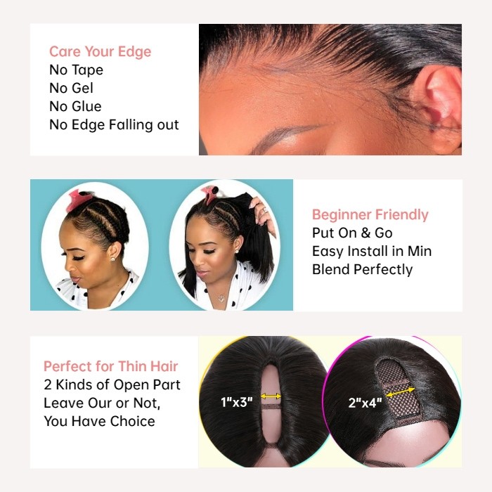 Kriyya Body Wave Middle Part  1x3 U Part Wig 150% Density Glueless Wigs Natural Color