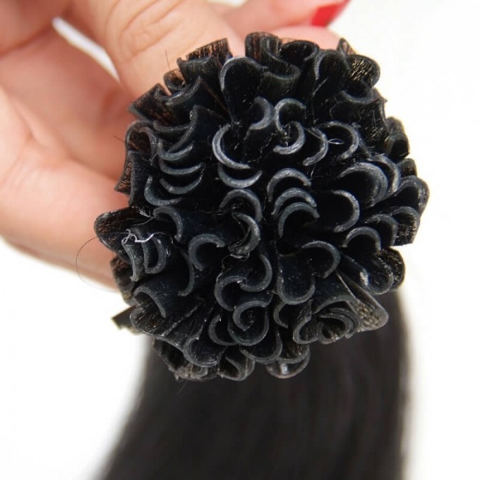Kriyya Professional U-Tip Hair Extensions Nail Tip Hair-Jet Black