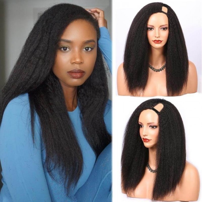 Kriyya Kinky Straight U Part Wig 150 Density U Shape Virgin Human hair Wigs Natural Color