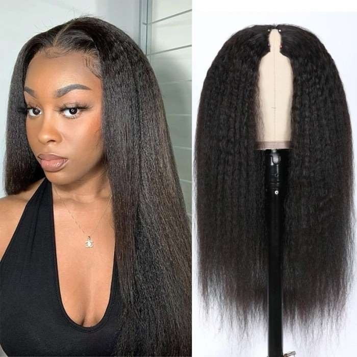 Kriyya V Part Yaki Straight Wig No Leave Out Human Hair Wig Upgrade U Part Wig Natural Color