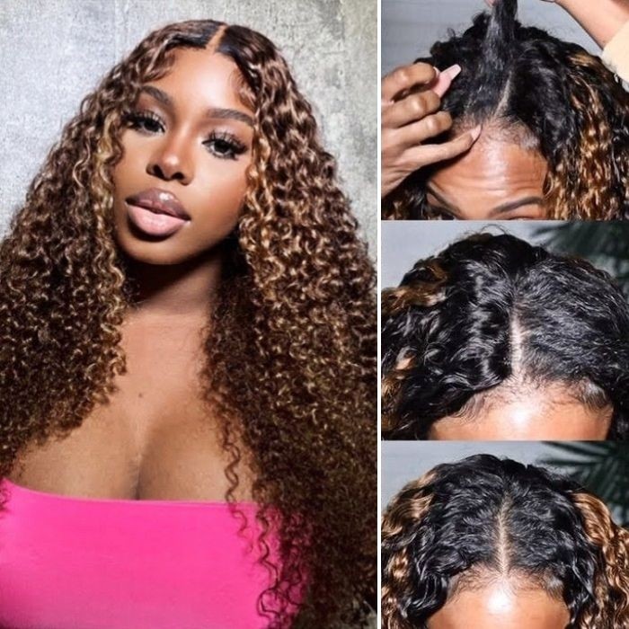 20 Inch U-Part Bouncy Curly Wig Beyoncé Inspired Highlight Upgrade Human Hair No Cut Needed