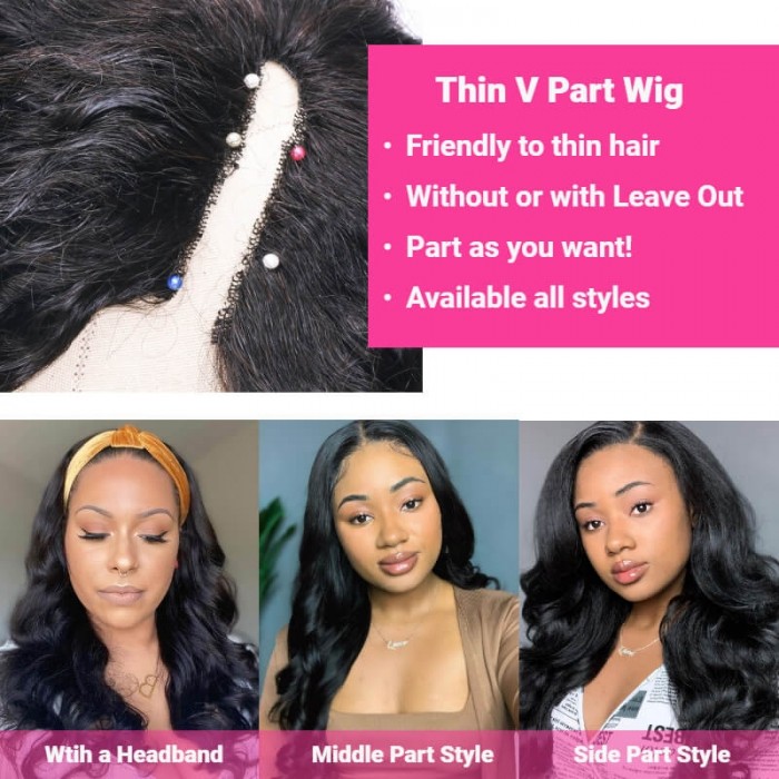 Kriyya V Part Body Wave Wig No Leave Out Human Hair Wig Upgrade U Part Wig 150% Density