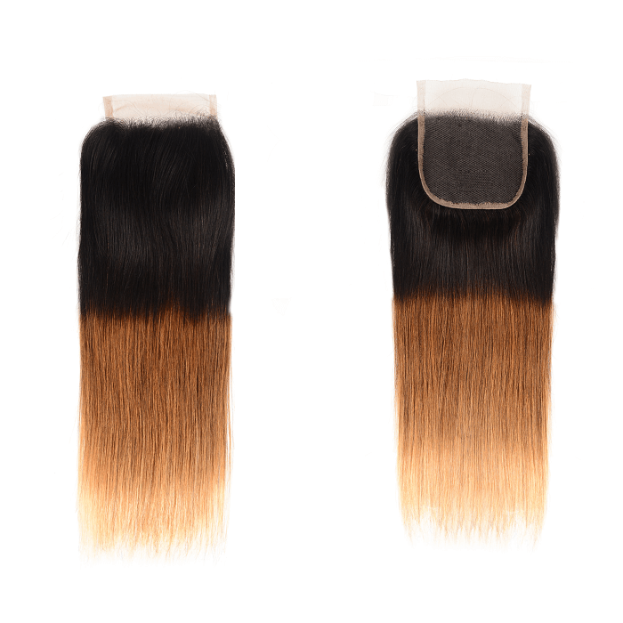 Kriyya Ombre 4 Bundles With 4x4 Lace Closure Malaysian Human Hair T1B/4/27