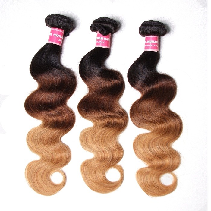 Kriyya Body Wave Bundles T1B/4/27 Ombre Hair Color Indian Human Hair 3 Pcs