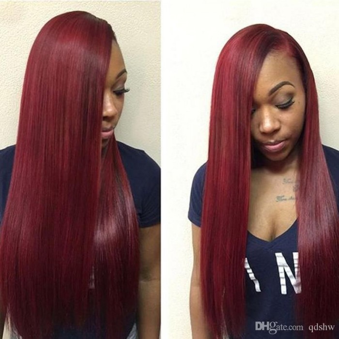 Kriyya 100% Virgin Human Hair 99J Dark Red Straight Lace Part Wigs 150% Density Middle Part Wig