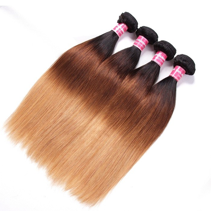 Kriyya T1B/4/27 Ombre Brazilian Hair 4 Bundles Straight Human Hair Weave