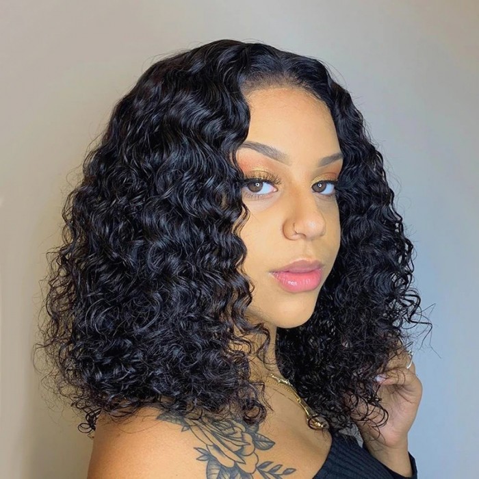 Kriyya Wet And Wavy Water Wave No Leave Out V Part Glueless Bob Real Scalp Human Hair Wig