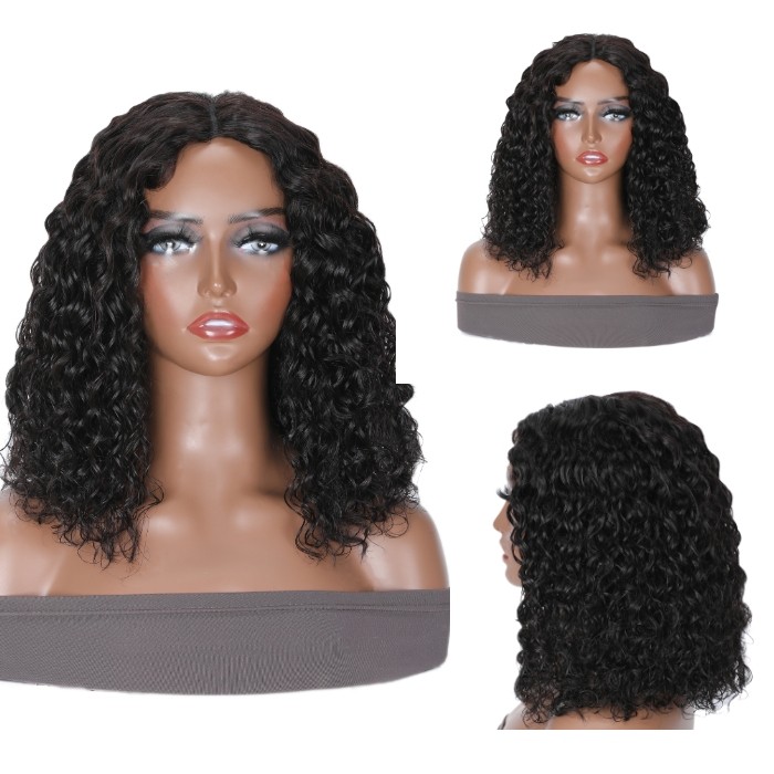 Kriyya Wet And Wavy Water Wave No Leave Out V Part Glueless Bob Real Scalp Human Hair Wig