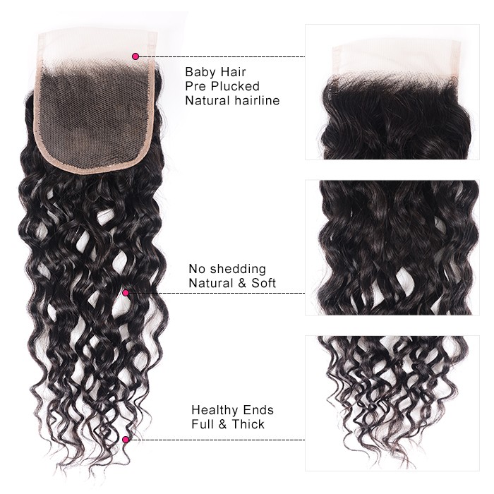 Kriyya 3 Pcs Water Wave With 4*4 Lace Closure Brazilian Remy Human Hair
