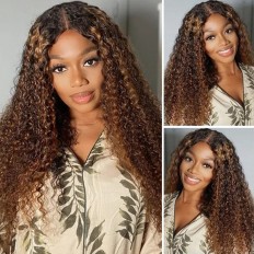 Kriyya U-Part Bouncy Curly Wig Beyoncé Inspired Highlight Upgrade Human Hair No Cut Needed