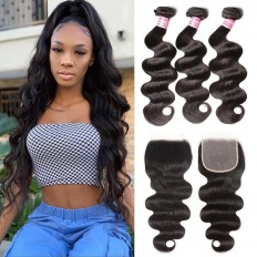Kriyya 3 Bundles Body Wave Unprocessed Virgin Hair With 6*6 Lace Closure Indian Hair