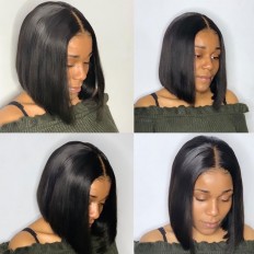 Kriyya Natural Hairline 13x4 Lace Front Bob Wig Hand Tied Straight Bob Wigs