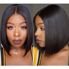 Kriyya Hand Tied 4x4 Lace Closure Straight Bob Wig Natural Hairline 150% Density