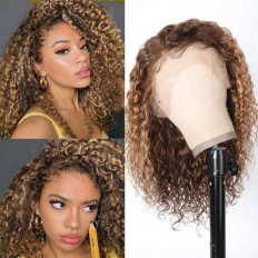 Kriyya Honey Blonde Highlight Ombre Water Wave Human Hair Wig Short 13x4 Lace Front Wig 150% Density
