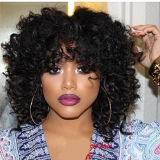 Kriyya Bouncy Curly Short Pixie Cut Wig With Bangs Fluffy Curls Human Hair Machine Made Wigs