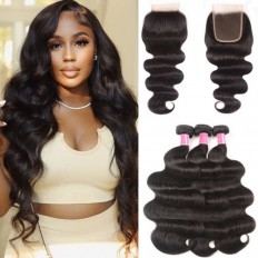 Kriyya Best Peruvian Human Virgin Hair Body Wave 4 Bundles With Lace Closure 