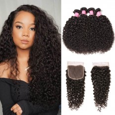 Kriyya Real Indian Hair 4X4 Closure With 4 Bundles Deals Virgin Remy Hair 