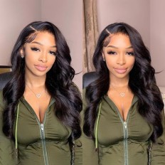 Kriyya 13x4 Lace Frontal Wig Body Wave Human Hair 180% Density Glueless Pre Plucked