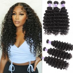 Kriyya Deep Wave Peruvian Virgin Hair Bundles 3 Bundles 7A Human Hair